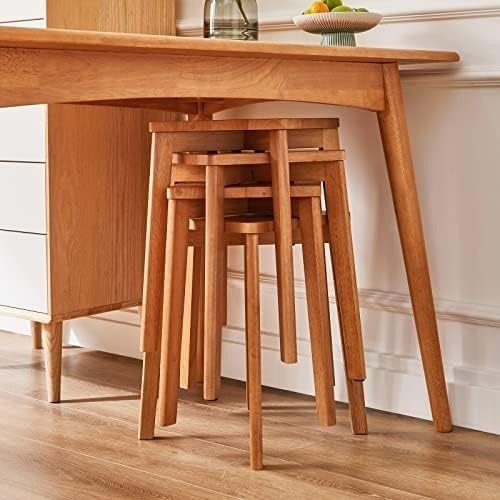 Set of 4 Wooden Stacking Stools Counter Height Extra Seating for Kitchen - Kwikley
