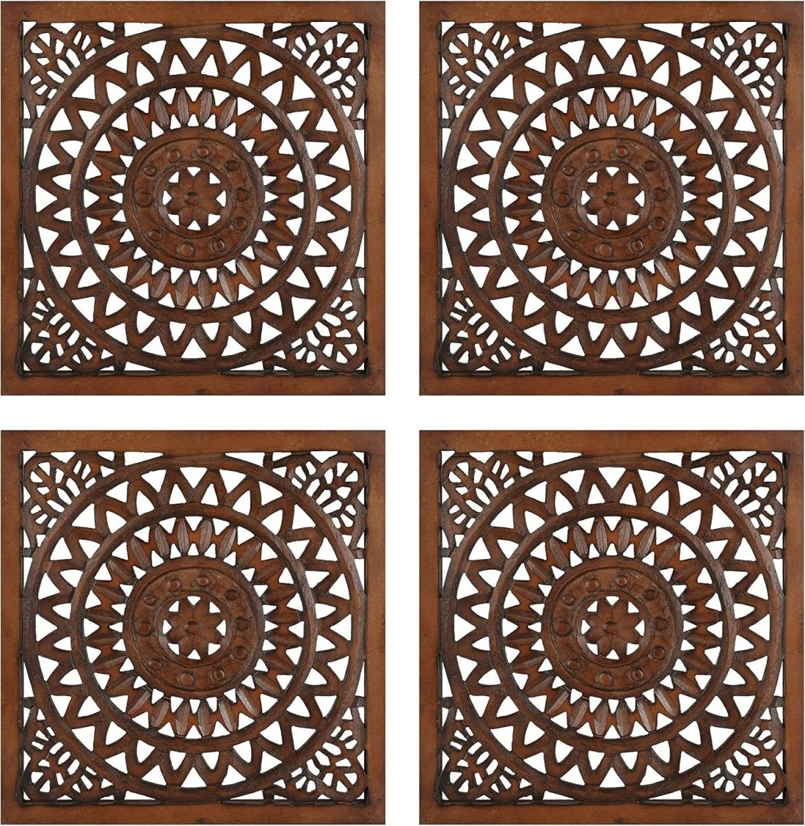 Set of 4 Wooden Wall Plaques Hand Carved Decor Panels 16x16 - Kwikley