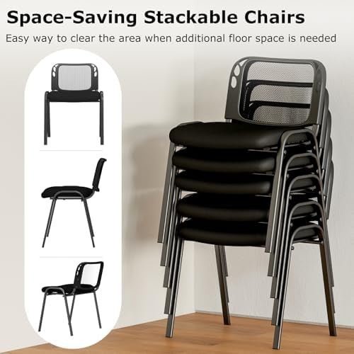 Set of 5 Stackable Reception Chairs Mesh Office Guest - Kwikley
