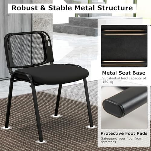 Set of 5 Stackable Reception Chairs Mesh Office Guest - Kwikley