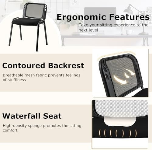 Set of 5 Stackable Reception Chairs Mesh Office Guest - Kwikley