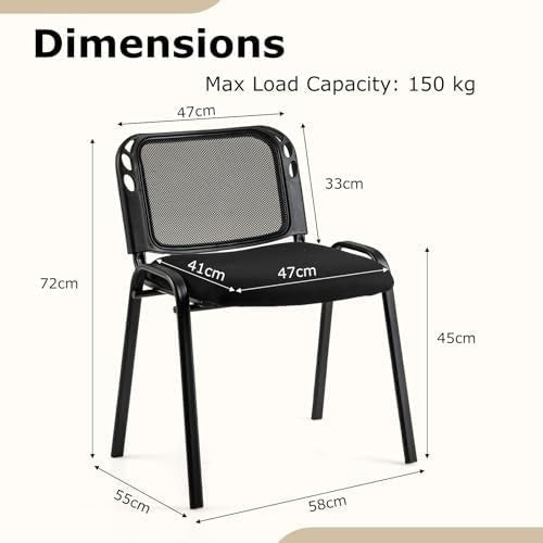 Set of 5 Stackable Reception Chairs Mesh Office Guest - Kwikley