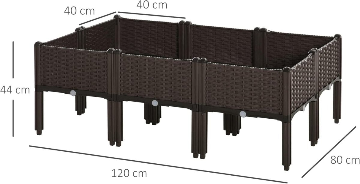 Set of 6 Raised Planter Boxes Self Watering 26L Rattan Effect Pots - Kwikley