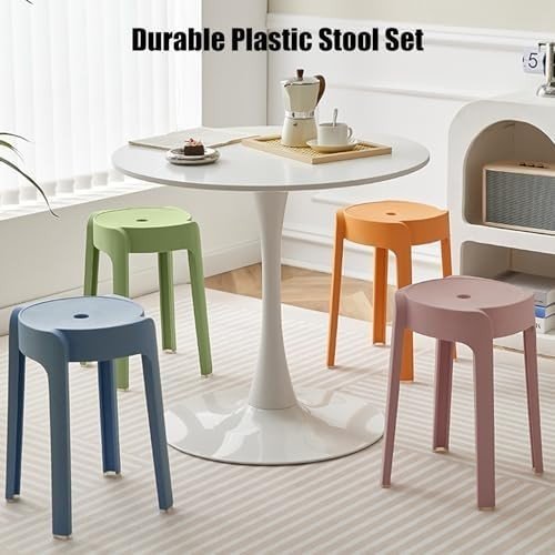 Set of 6 Stackable Plastic Bar Stools Lightweight Kitchen Shower Seats - Kwikley