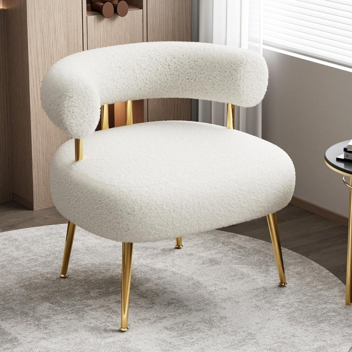 Sherpa Bouclé Accent Chair Round Upholstered Barrel Seat for Small Spaces - Kwikley