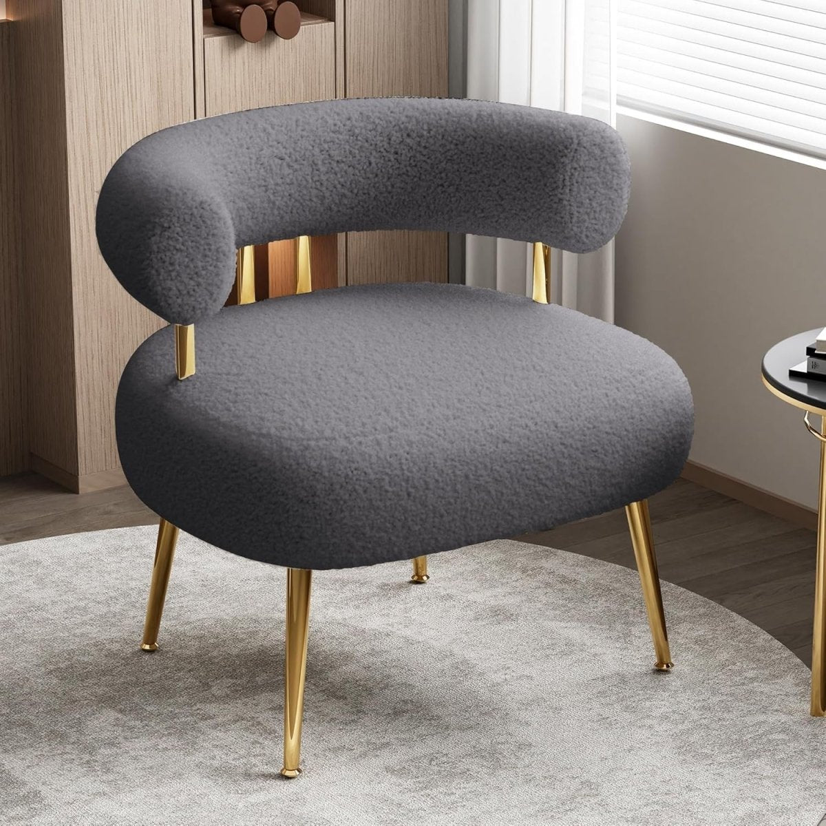 Sherpa Bouclé Accent Chair Round Upholstered Cozy Barrel Seat for Small Spaces - Kwikley