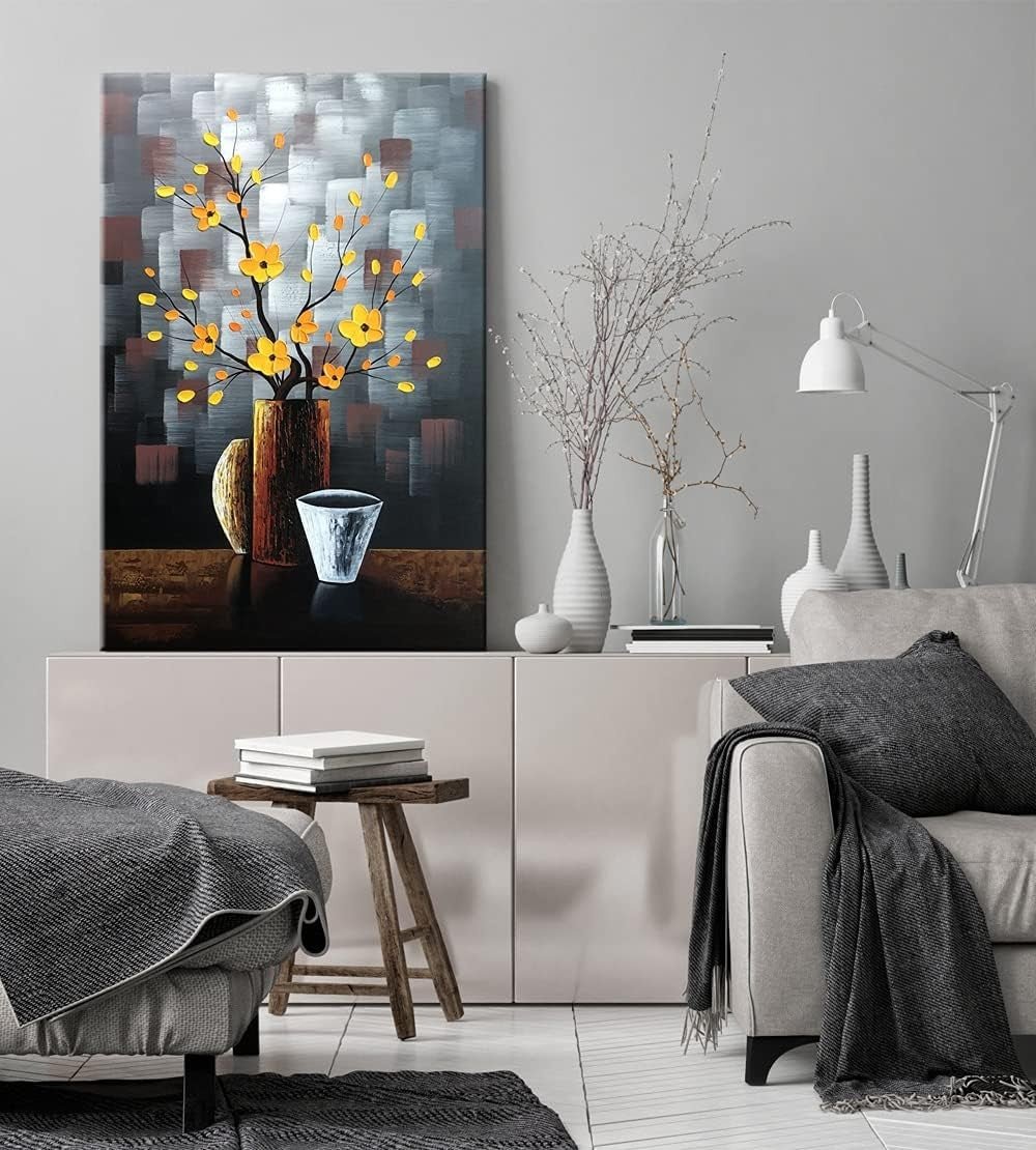 Silent Beauty Floral Canvas Wall Art Hand - Painted Modern Decor - Kwikley