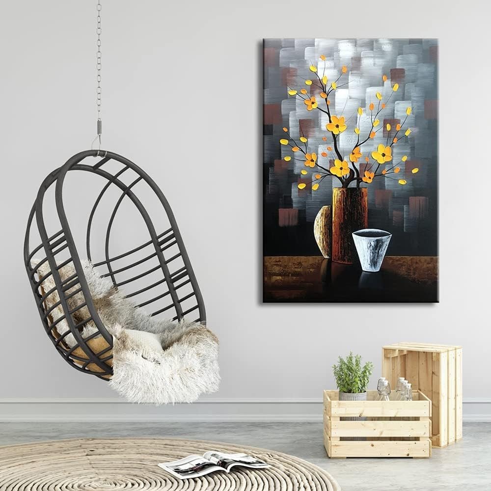 Silent Beauty Floral Canvas Wall Art Hand - Painted Modern Decor - Kwikley