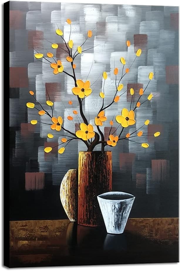 Silent Beauty Floral Canvas Wall Art Hand - Painted Modern Decor - Kwikley