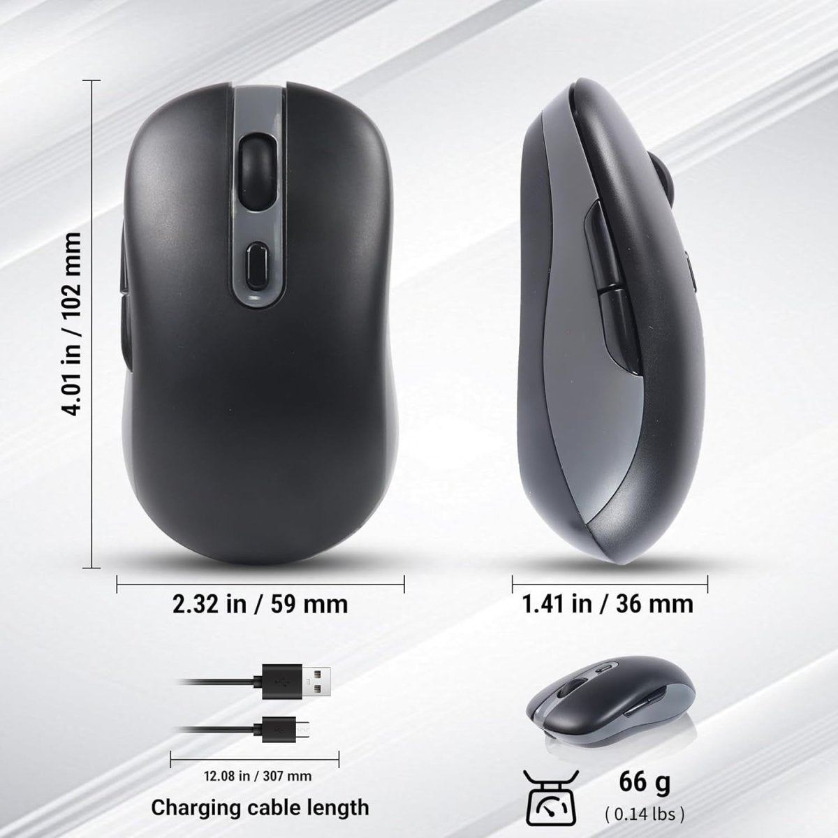 Silent Bluetooth Wireless Mouse 6 Button Rechargeable 1600 DPI USB - Kwikley