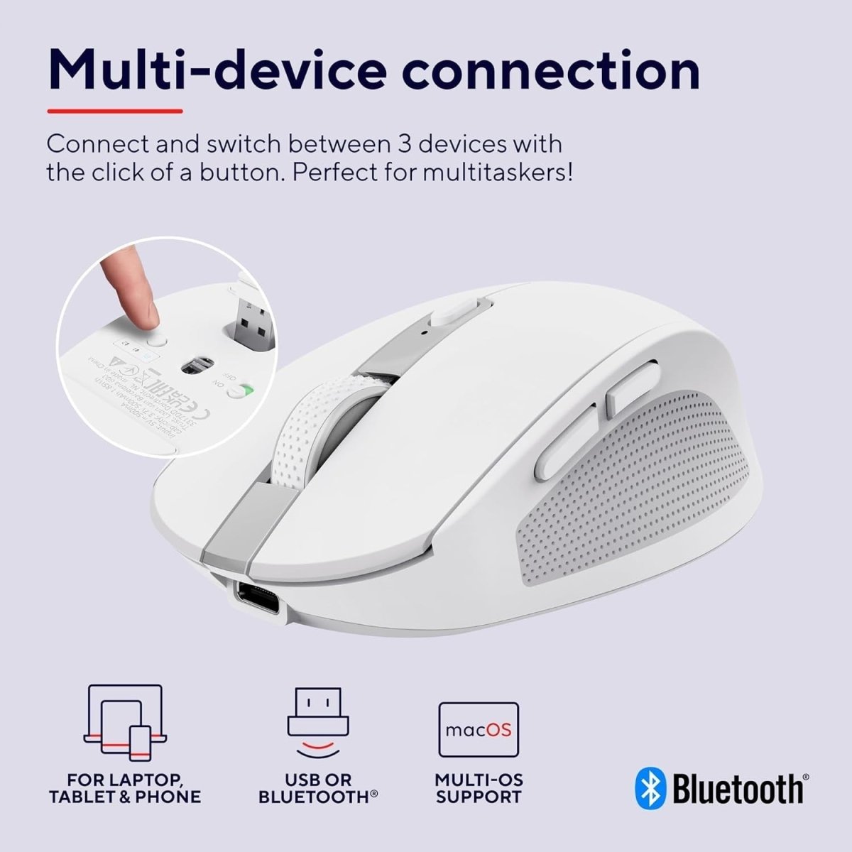Silent Wireless Bluetooth Mouse Rechargeable Compact White - Kwikley
