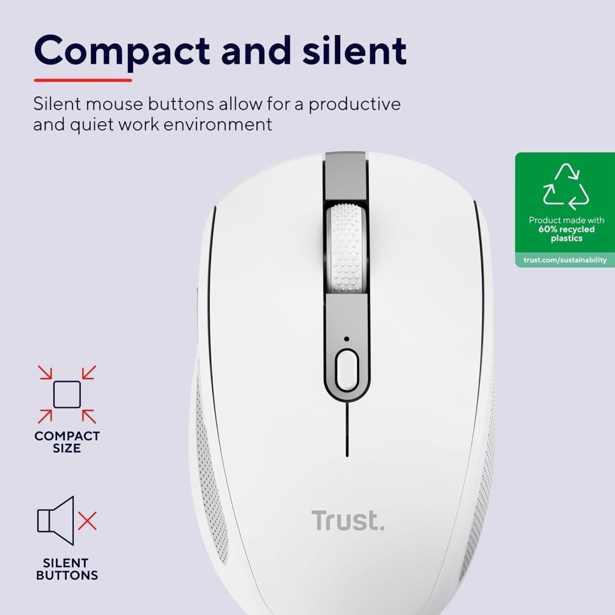 Silent Wireless Bluetooth Mouse Rechargeable Compact White - Kwikley