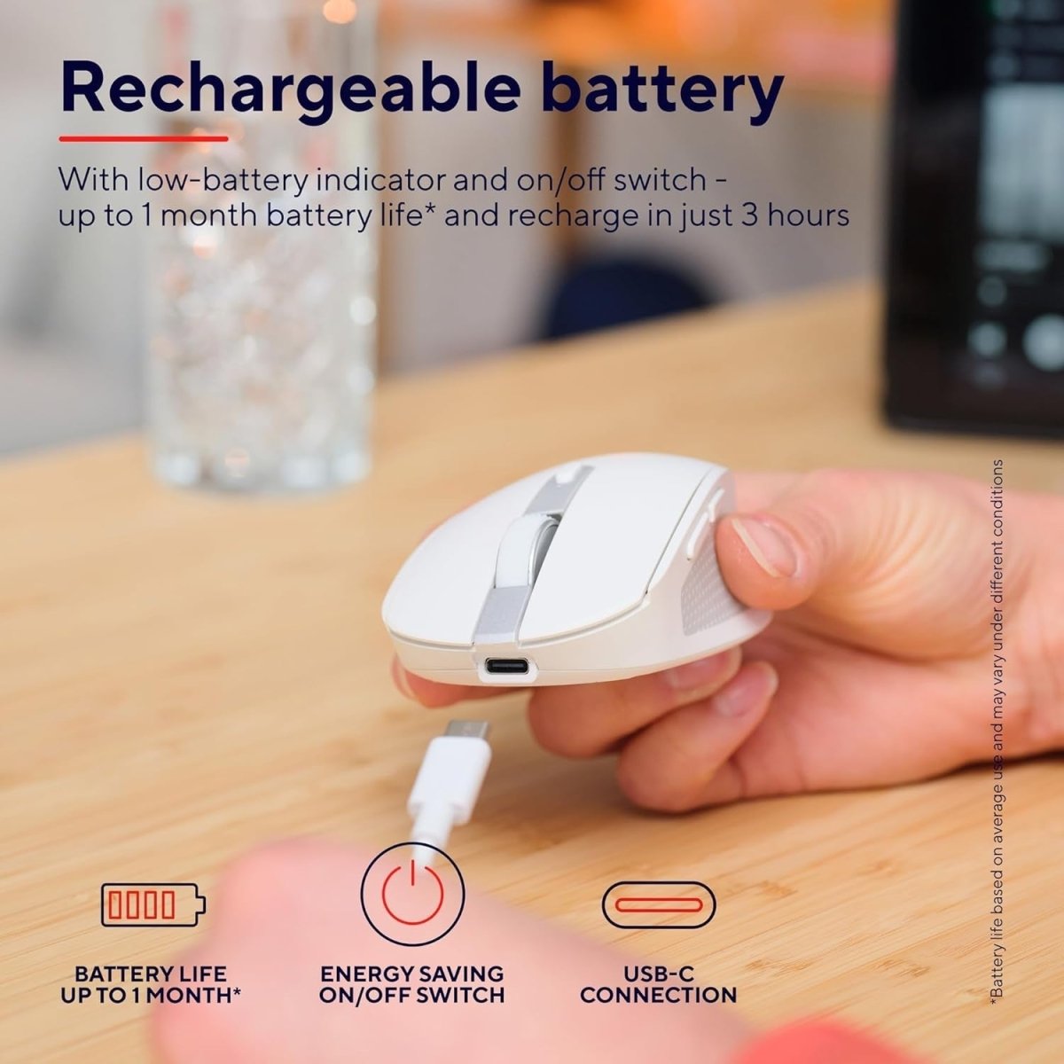 Silent Wireless Bluetooth Mouse Rechargeable Compact White - Kwikley