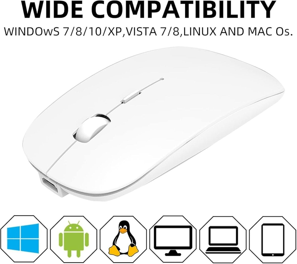 Silent Wireless Mouse Rechargeable Bluetooth 1600 DPI USB - Kwikley