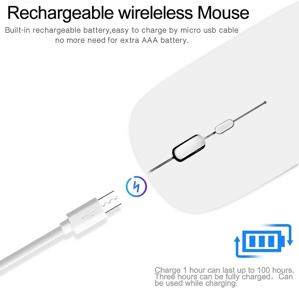Silent Wireless Mouse Rechargeable Bluetooth 1600 DPI USB - Kwikley