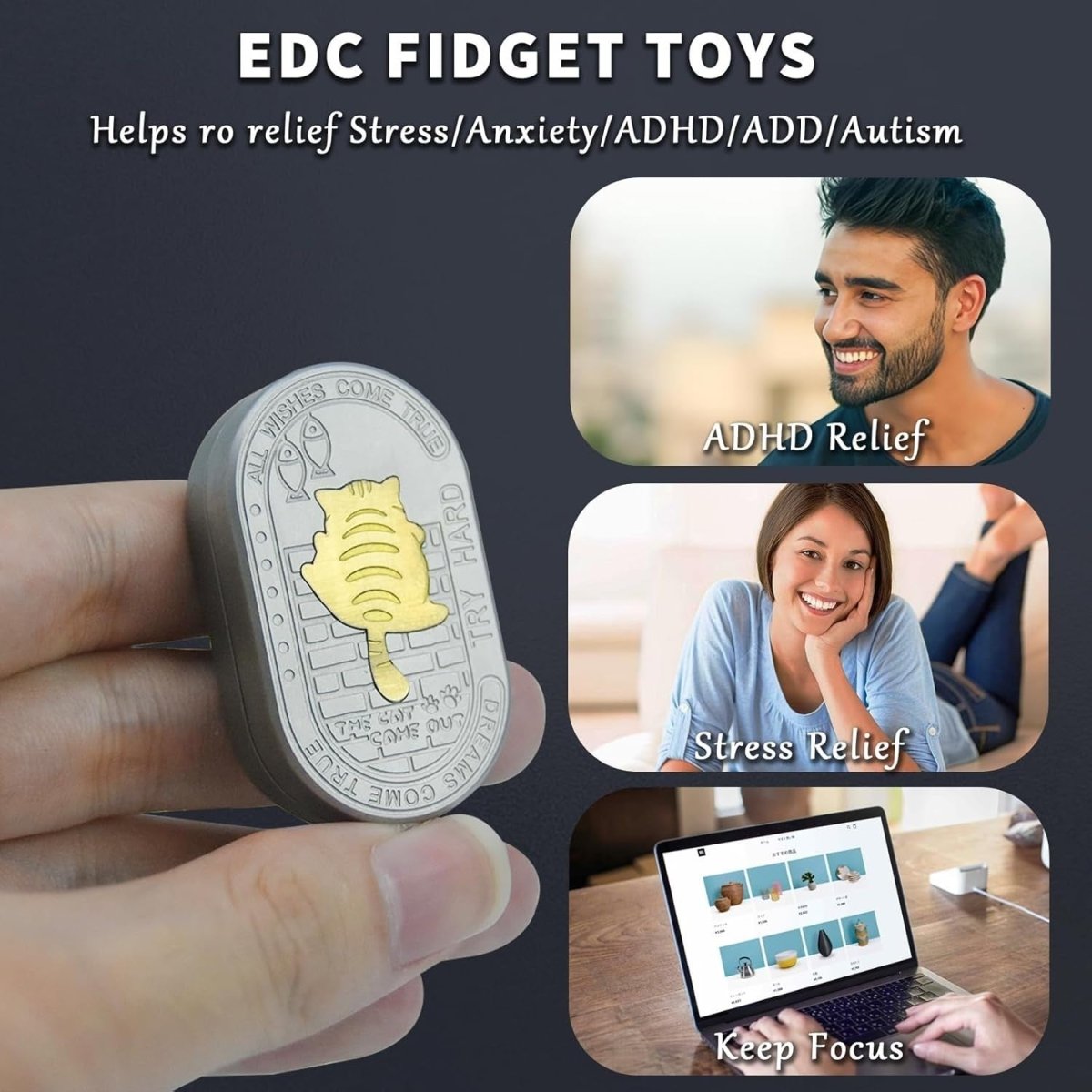 Silver Cat Fidget Slider Ratchet Clicker Stress Relief EDC - Kwikley