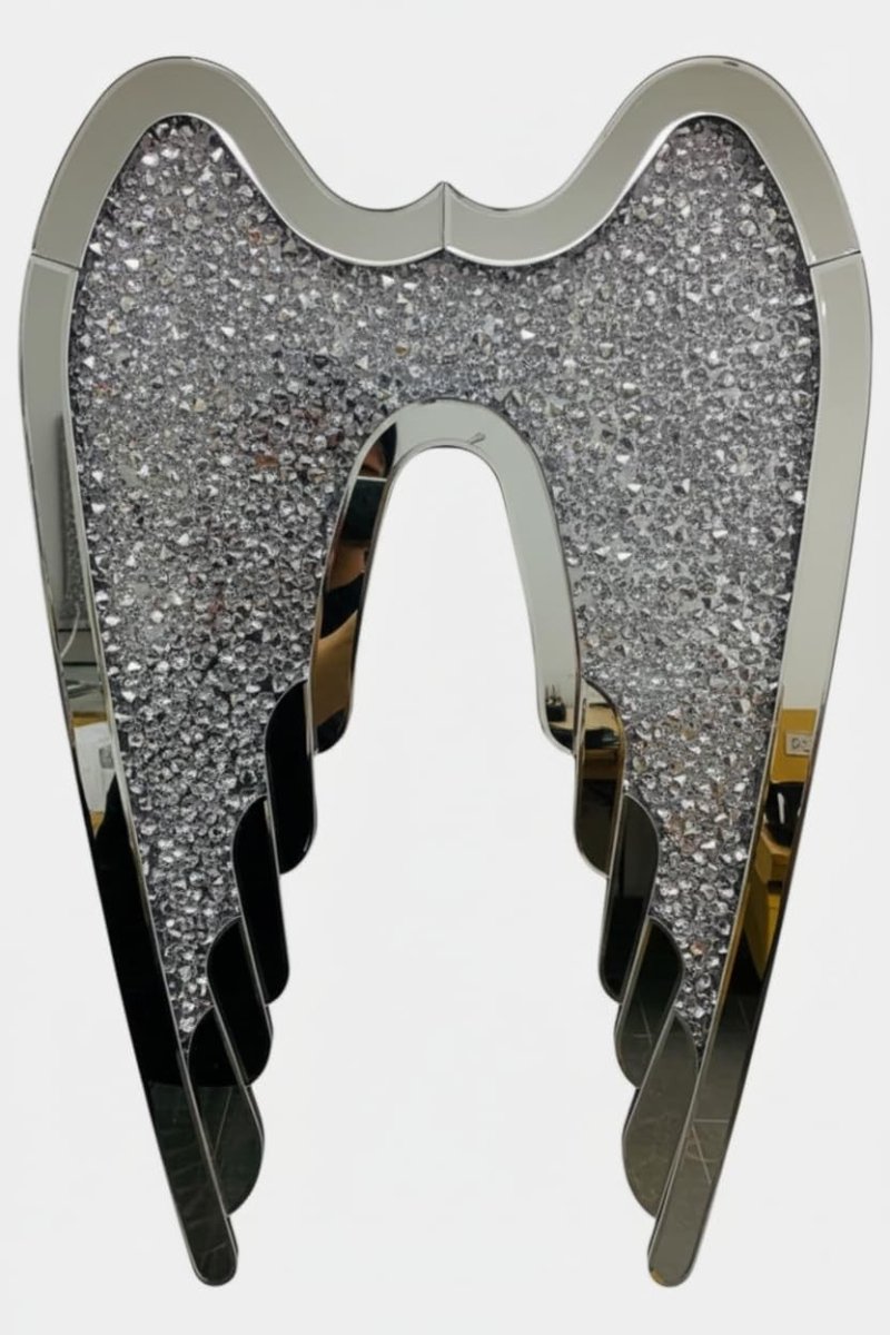 Silver Crystal Angel Wings Wall Sculpture 60x40cm Bling Home Decor - Kwikley