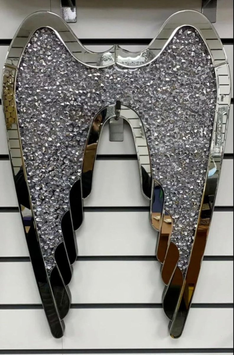 Silver Crystal Angel Wings Wall Sculpture 60x40cm Bling Home Decor - Kwikley