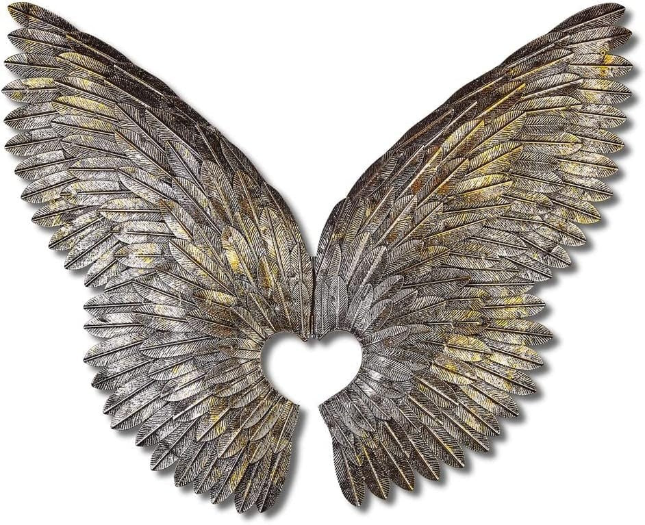 Silver & Gold Angel Wings Metal Wall Art 90cm Home Decor Sculpture - Kwikley