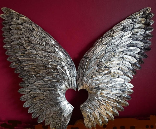 Silver & Gold Angel Wings Metal Wall Art 90cm Home Decor Sculpture - Kwikley