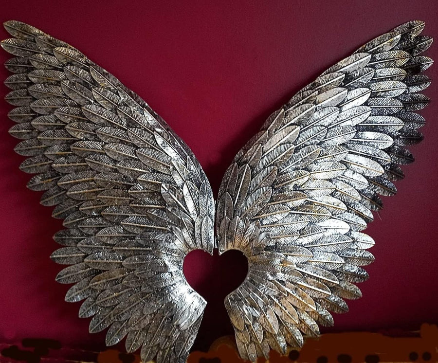 Silver & Gold Angel Wings Metal Wall Art 90cm Home Decor Sculpture - Kwikley