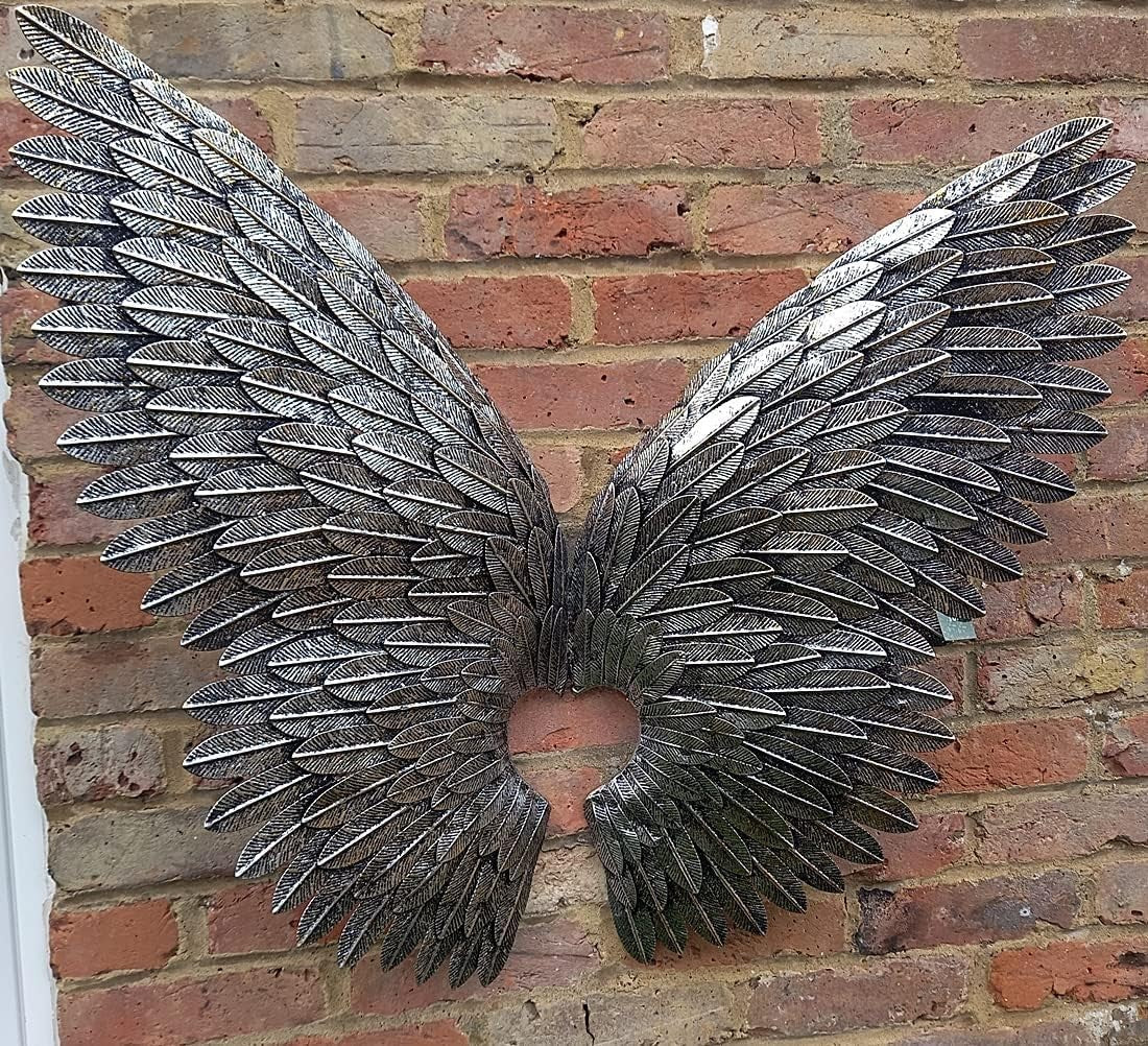Silver & Gold Angel Wings Metal Wall Art 90cm Home Decor Sculpture - Kwikley