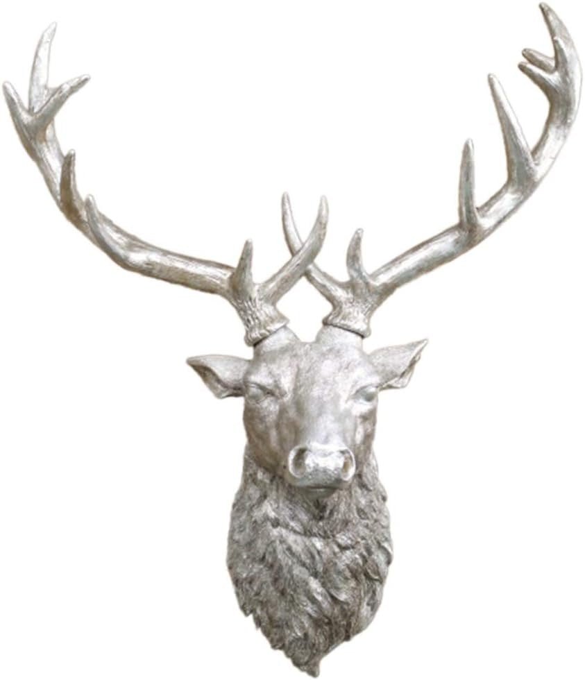 Silver Stag Head Wall Mount 66cm Resin Deer Sculpture - Kwikley