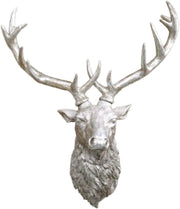 Silver Stag Head Wall Mount 66cm Resin Deer Sculpture - Kwikley
