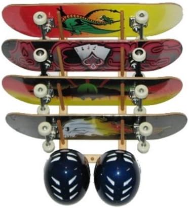 Skateboard Display Rack Wall Mount Wooden 4 Board Storage Holder - Kwikley