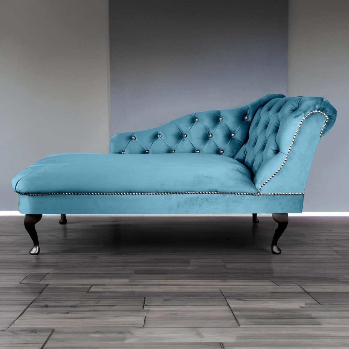 Sky Blue Velvet Chaise Lounge Sofa | Right-Hand Tufted Accent Chair - Kwikley