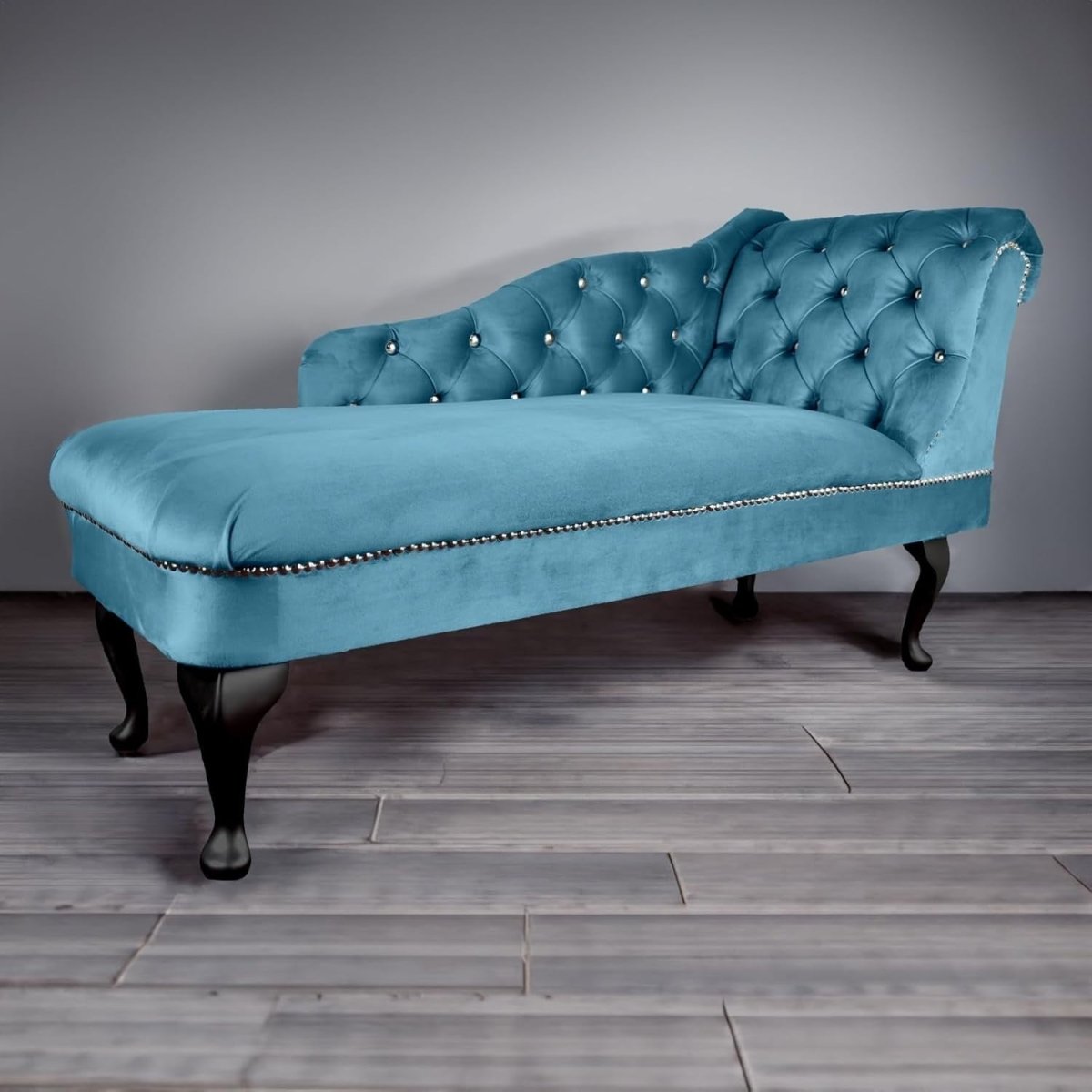 Sky Blue Velvet Chaise Lounge Sofa | Right-Hand Tufted Accent Chair - Kwikley