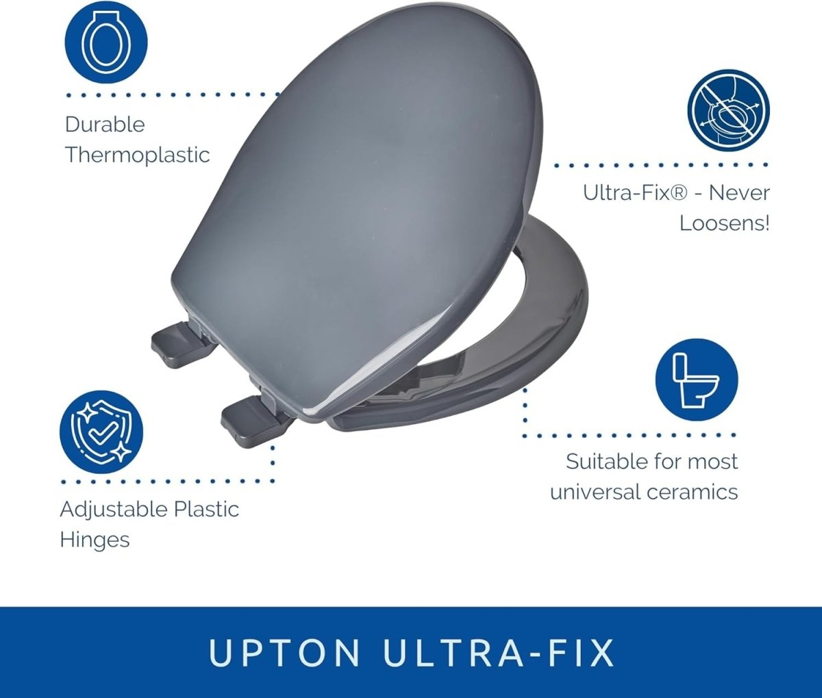 Slate Grey Soft Close Toilet Seat | Ultra Fix, Adjustable Hinges - Kwikley