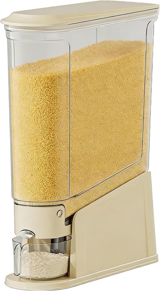 Slim Airtight Rice Dispenser w Measuring Cup Storage - Kwikley