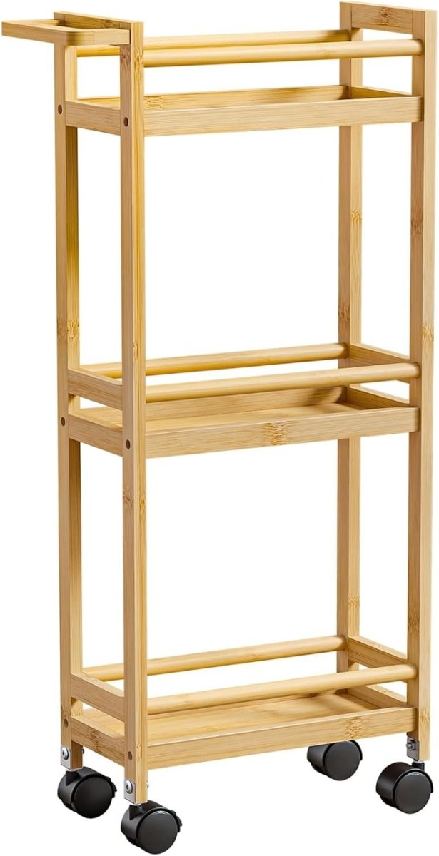 Slim Bamboo 3 Tier Rolling Storage Trolley Cart - Kwikley