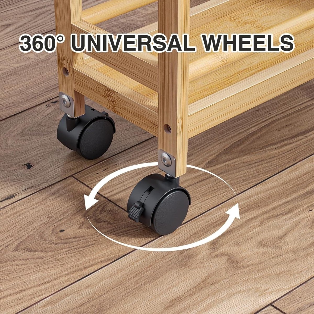 Slim Bamboo 3 Tier Rolling Storage Trolley Cart - Kwikley