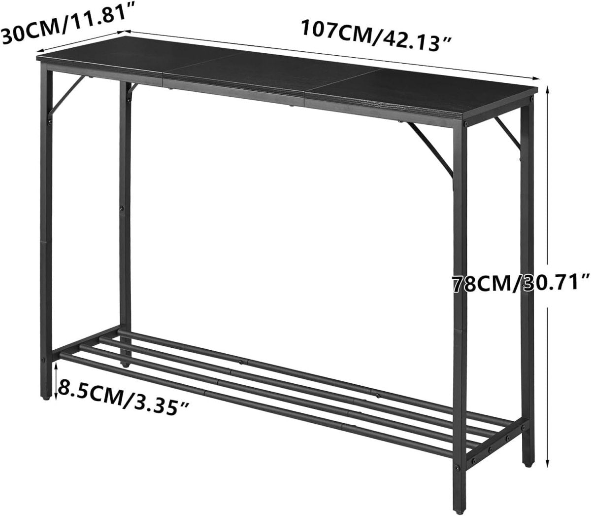 Slim Black Console Table 107cm Compact Metal Frame Sofa Hallway Table - Kwikley