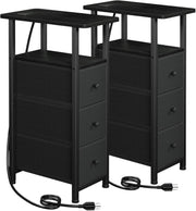 Slim Charging Bedside Tables Set of 2 with LED Shelf & Storage Drawers - Kwikley