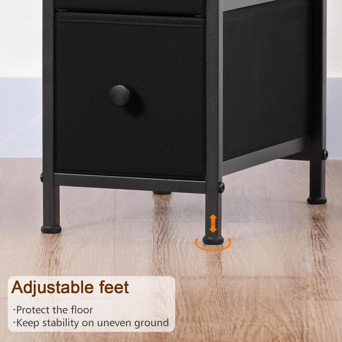Slim Charging Bedside Tables Set of 2 with LED Shelf & Storage Drawers - Kwikley