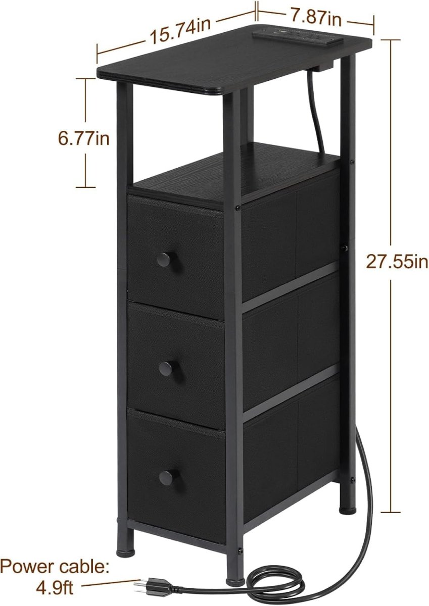 Slim Charging Bedside Tables Set of 2 with LED Shelf & Storage Drawers - Kwikley