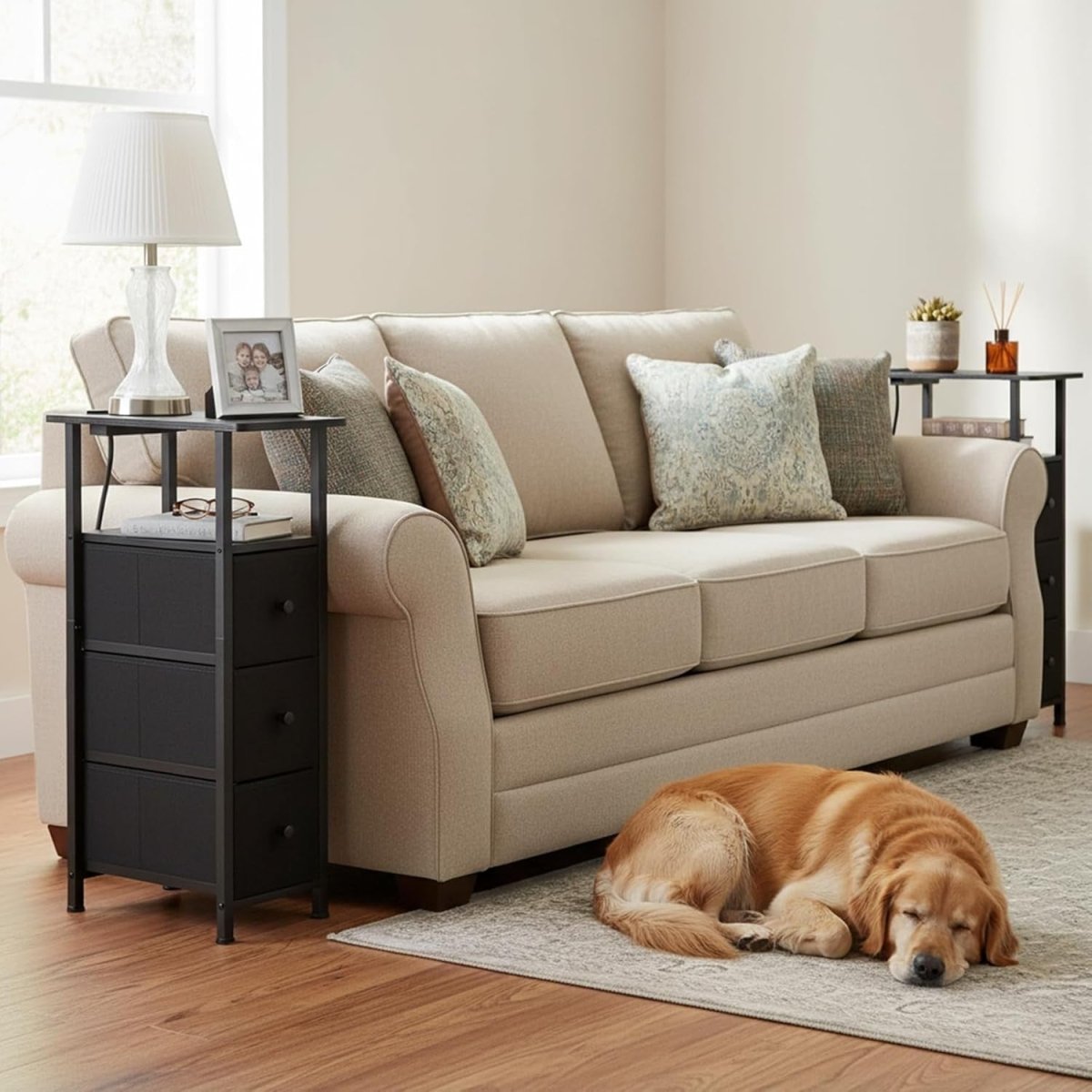 Slim LED Bedside Tables Set of 2 with Charging Station & Storage Drawers - Kwikley