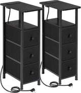 Slim LED Bedside Tables Set of 2 with Charging Station & Storage Drawers