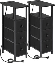 Slim LED Bedside Tables Set of 2 with Charging Station & Storage Drawers - Kwikley