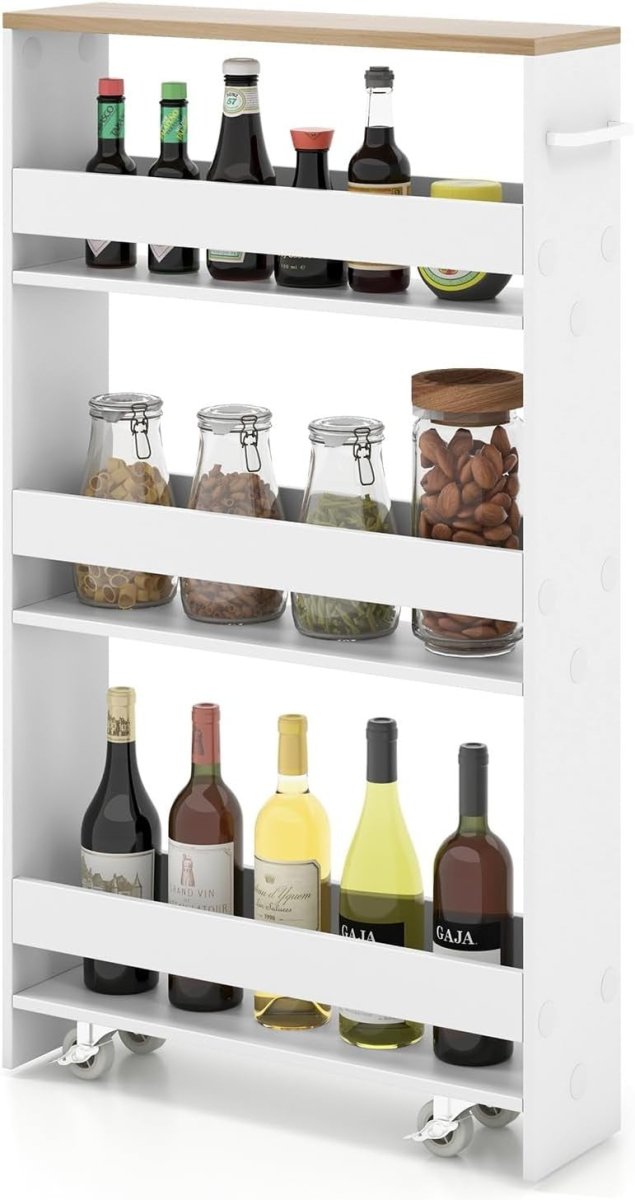 Slim Rolling Kitchen Storage Cart 4 Tier Narrow Shelf Organizer Wheels - Kwikley