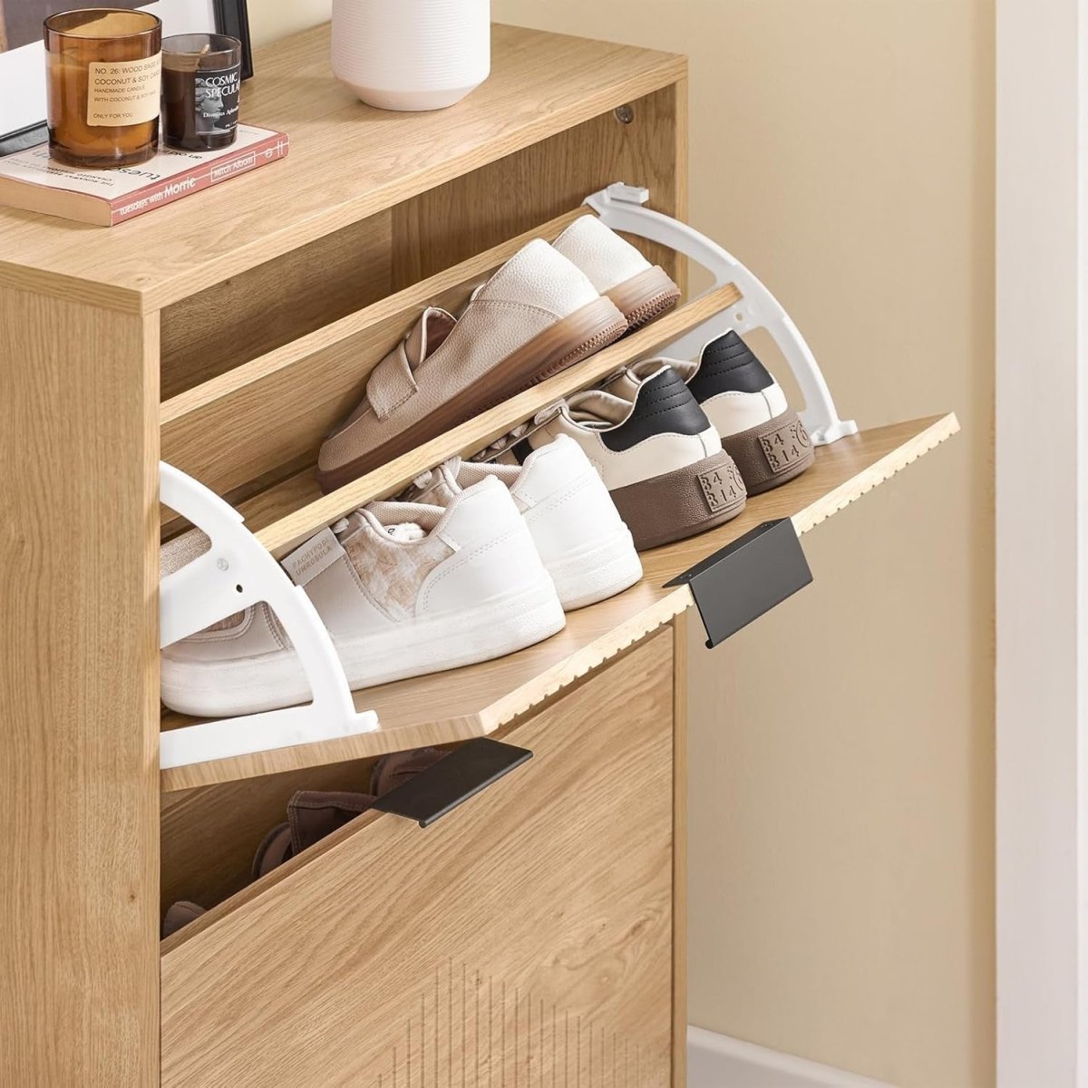 Slim Shoe Cabinet Storage with Flip Doors for 8 Pairs – Narrow Hallway Rack - Kwikley