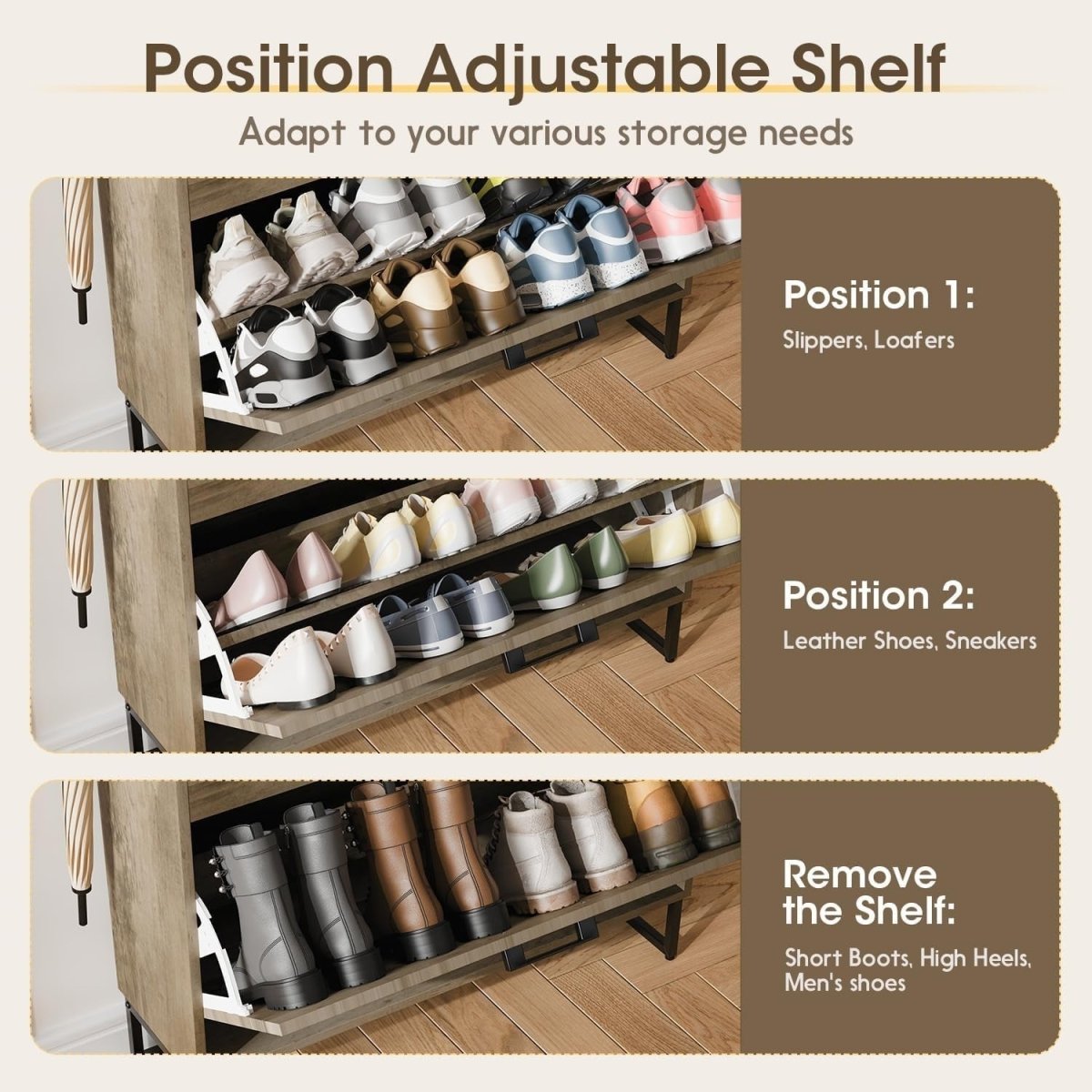 Slim Shoe Cabinet with 3 Flip Drawers & Adjustable Shelves – Large Storage - Kwikley