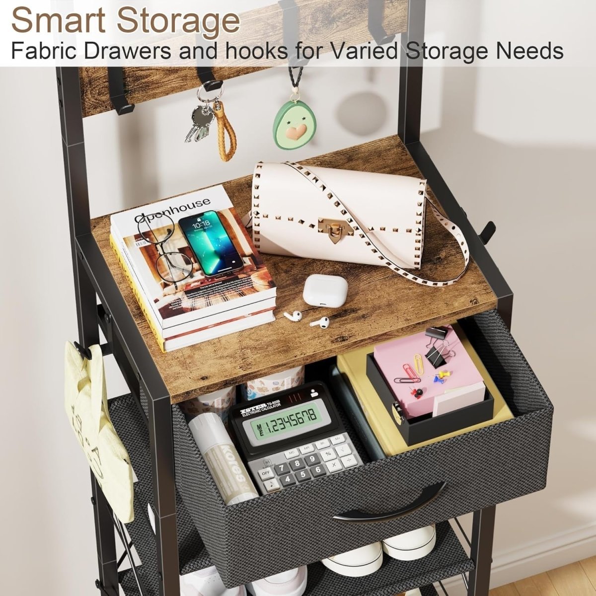 Slim Shoe Rack with Mirror & Hooks – 5 - Tier Narrow Storage Unit Hallway - Kwikley