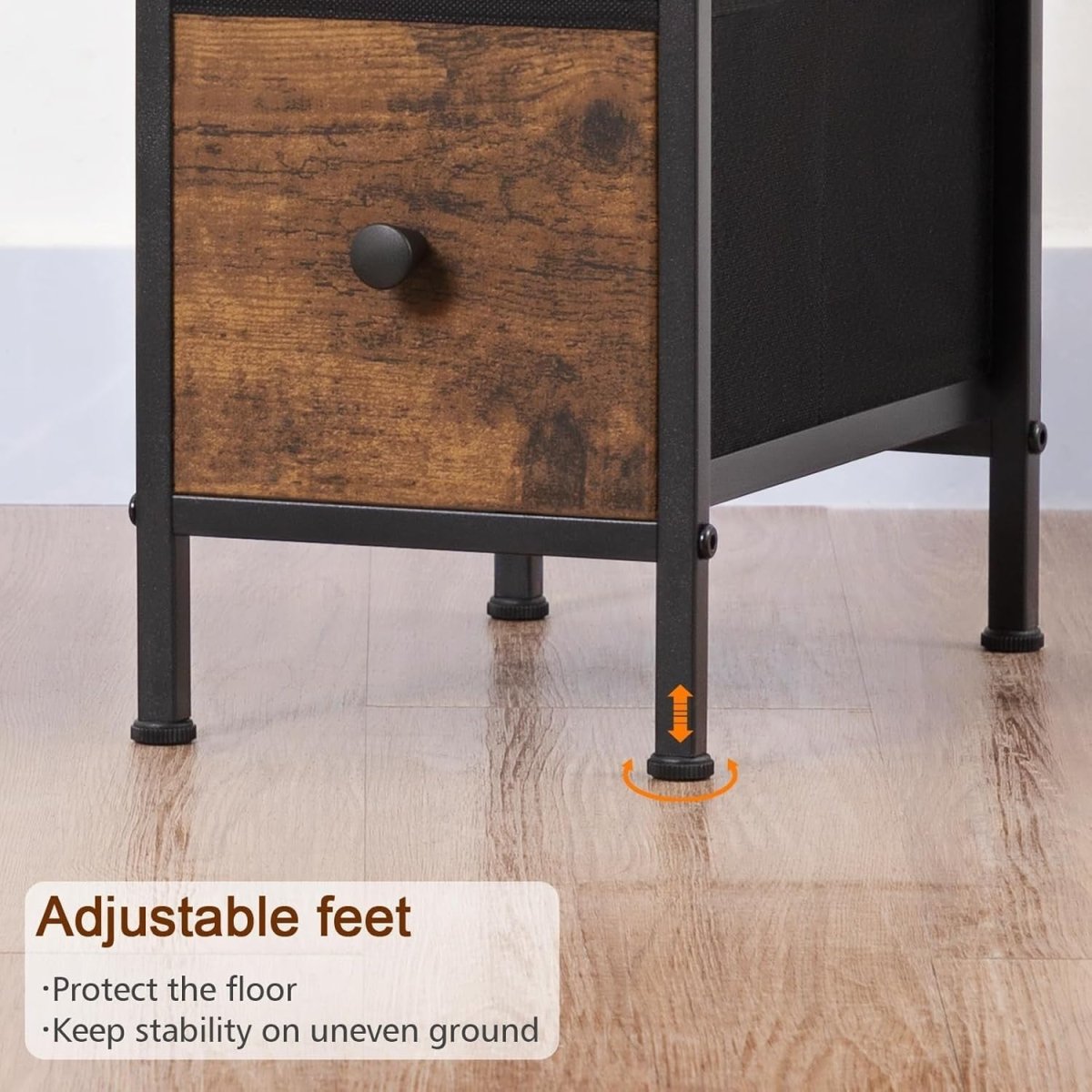 Slim Side Table with USB Charging, 2 Fabric Drawers & Shelf for Small Spaces - Kwikley