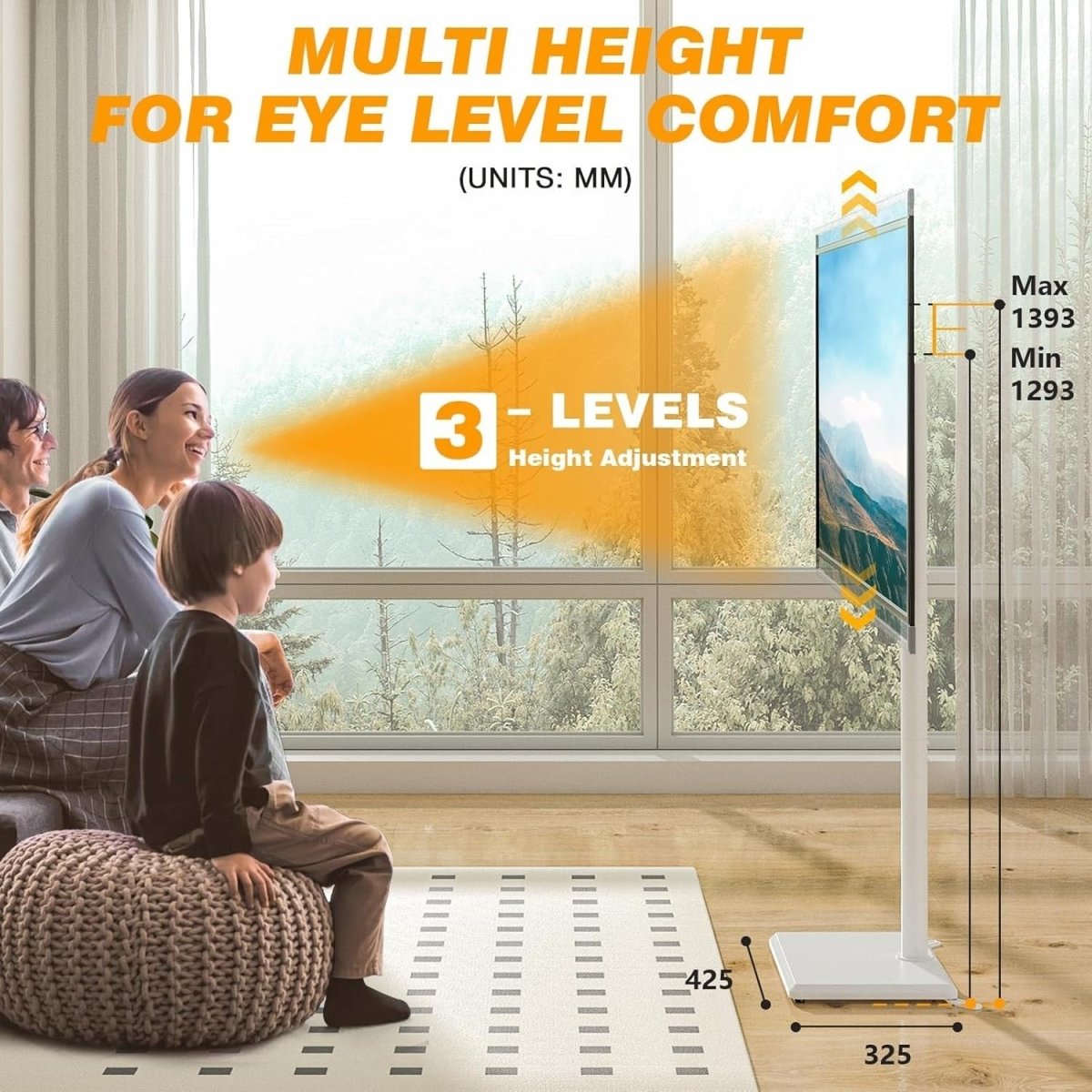 Slim Swivel TV Floor Stand for 32–55” Adjustable Corner Mount VESA 40kg - White - Kwikley