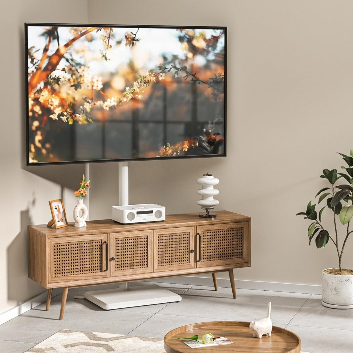 Slim Swivel TV Floor Stand for 32–55” Adjustable Corner Mount VESA 40kg - White - Kwikley
