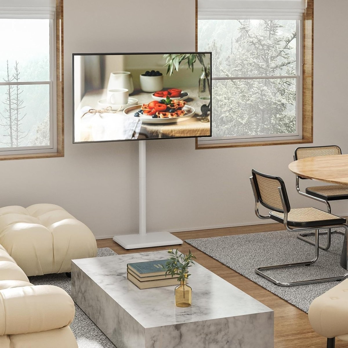 Slim Swivel TV Floor Stand for 32–55” Adjustable Corner Mount VESA 40kg - White - Kwikley